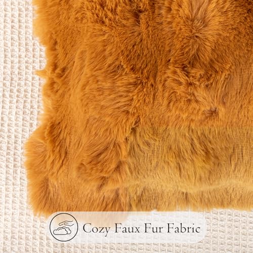 JoraLion 14x36 Faux Fur Lumbar Pillow Cover - Coco Brown Plush Cushion