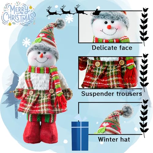 2pcs 18-Inch Standing Snowman Christmas Decor with Knitted Hat & Scarf - Holiday Tabletop Figurines