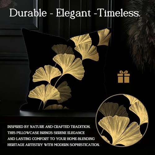 Gothic Vintage Ginkgo Biloba Print Pillow Cover - 18x18