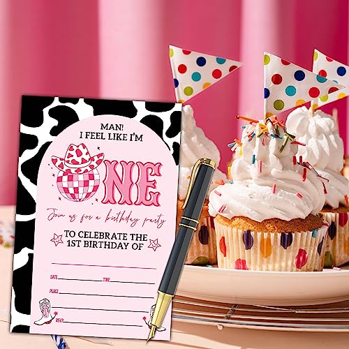 Pink Disco Cowgirl Birthday Invitations - 20 Pack with Envelopes