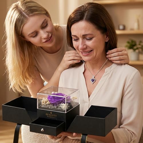 Purple Flower Rose Necklace with Automatic LED Lights - Sereney Preserved Flower