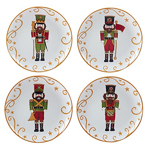Holiday Magic Nutcracker Dessert Plates Set of 4 - Medium 9 Inch Christmas Dinnerware
