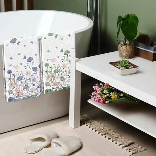 Floral Hand Towels Set of 2 - Soft Absorbent Summer Design 18"x26"