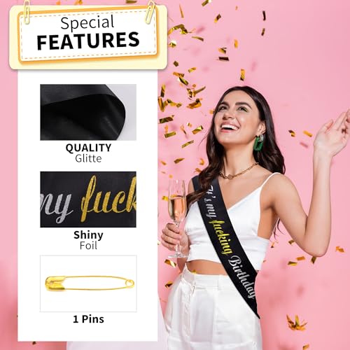 It's My Birthday Sash - Black and Gold Glitter Satin Party Accessory