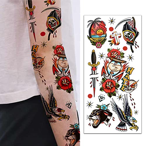 Sailor Jerry Classic Temporary Tattoo Sheets 120x260mm Skull Body Art