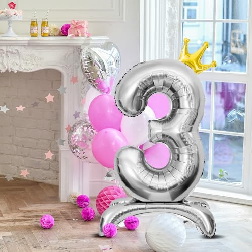 Standing Number 1 Balloon - 32 Inch Silver 1st Birthday Decor