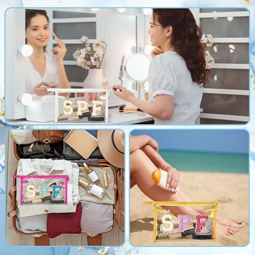 Clear SPF Cosmetic Bag Waterproof PVC Varsity Letter Makeup Pouch White