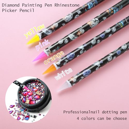 Prasacco 4 Pcs Rhinestone Picker Wax Pencil Set with Sharpener for Nail Art