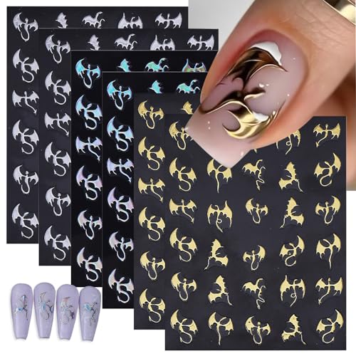 Halloween Bat Nail Stickers 3D Self-Adhesive Laser Gold Silver Decals