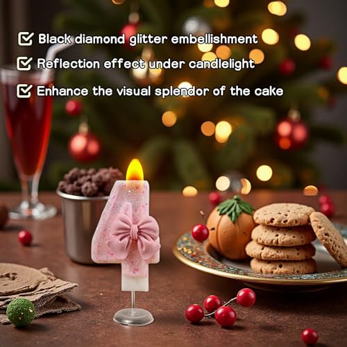 Pink Bow Number 4 Candle - Eco-Friendly Birthday Cake Topper