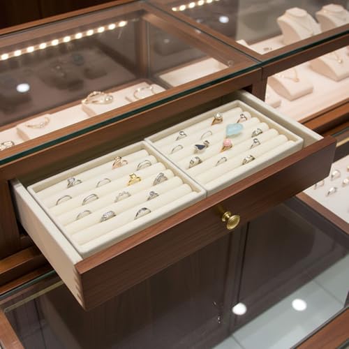 Eldraqth Velvet Ring Organizer Trays - Stackable Jewelry Drawer Inserts (2 Pcs)