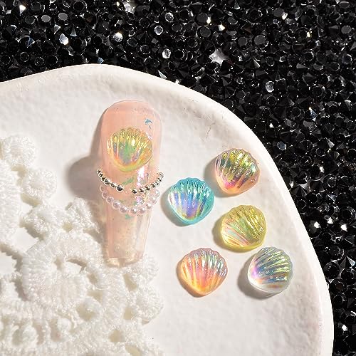 MEILINDS Iridescent Resin Seashell Nail Charms 100pcs 3D Mermaid Shell Art
