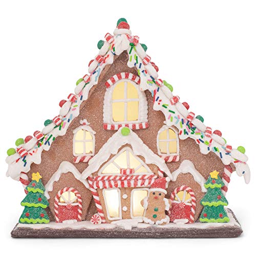 Lighted Gingerbread Lodge Décor - 11.5 Inch Holiday Village Centerpiece