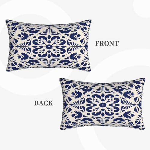 ZYNTIRAX Navy Blue Boho Throw Pillow Covers, 12x20 Inch Ethnic Lumbar Set of 2