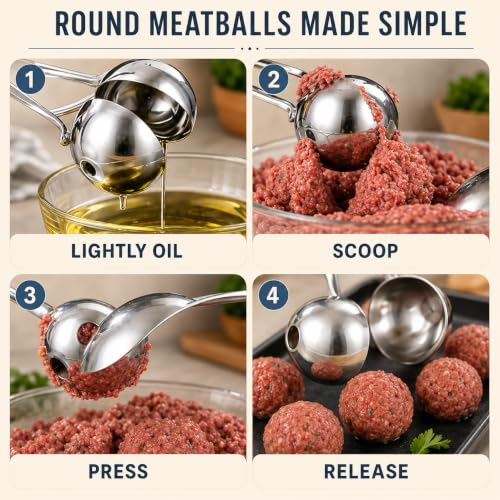 Stainless Steel Meatball Maker Tongs Set – 2-Piece Non-Slip Kitchen Scoop