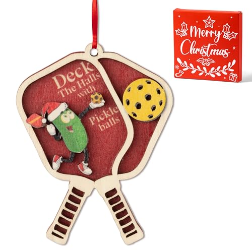 Pickleball Christmas Ornament - Wooden 2-Layer Decoration for Tree