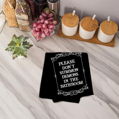 Please Do Not Summon Demons Hand Towel - Goth Witchy Bathroom Decor 16x24