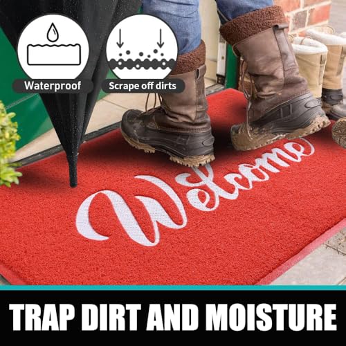 T.HENV 30x17.5 Waterproof Outdoor Christmas Door Mat - Red-White All-Season Welcome Rug