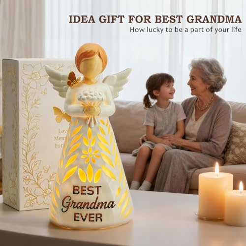Best Grandma Ever Angel Figurine Light with Remote Control