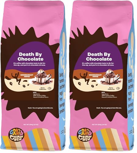Crazy Cups Death By Chocolate Flavored Ground Coffee, 10 oz Bag (Pack of 2)
