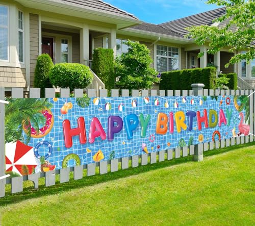 Pool Birthday Party Banner - Large 9.8ft Summer Pool Bday Decorations