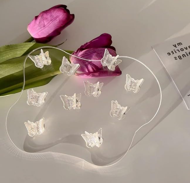 Dwuww Mini Butterfly Hair Claw Clips - White Transparent 10-Pack