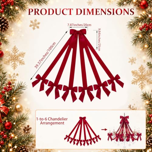 Christmas Chandelier Bow Decorations Set - Burgundy Satin Cascade