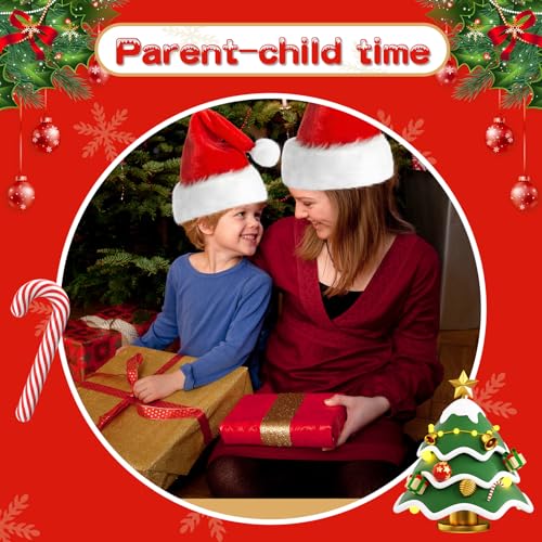 YUNISS 2-Pack Red Velvet Christmas Hats for Kids