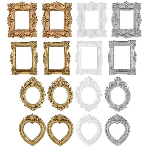 16 Pcs Vintage Mini Picture Frames - Antique Resin Photo Frames