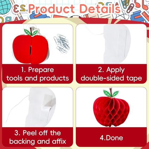 Apple Honeycomb Decorations - 6 Pack 3D Tissue Paper Centerpieces