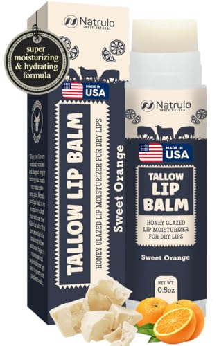 Natrulo Beef Tallow Lip Balm – Grass Fed Tallow & Beeswax Chapstick, Sweet Orange