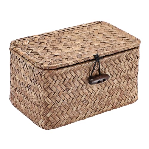 Hipiwe Handwoven Seagrass Basket with Lid - Mini Storage Organizer