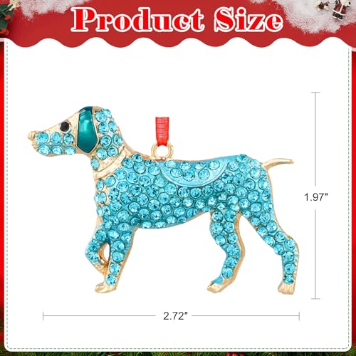 Teal Metal Dog Christmas Ornament - Diamond-Embellished Decor