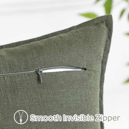 OTOSTAR Pack of 2 18x18 Inch Olive Green Linen Throw Pillow Covers