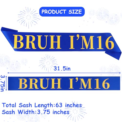 16th Birthday Sash - BRUH I'M 16 - Blue Satin Fun Party Decor