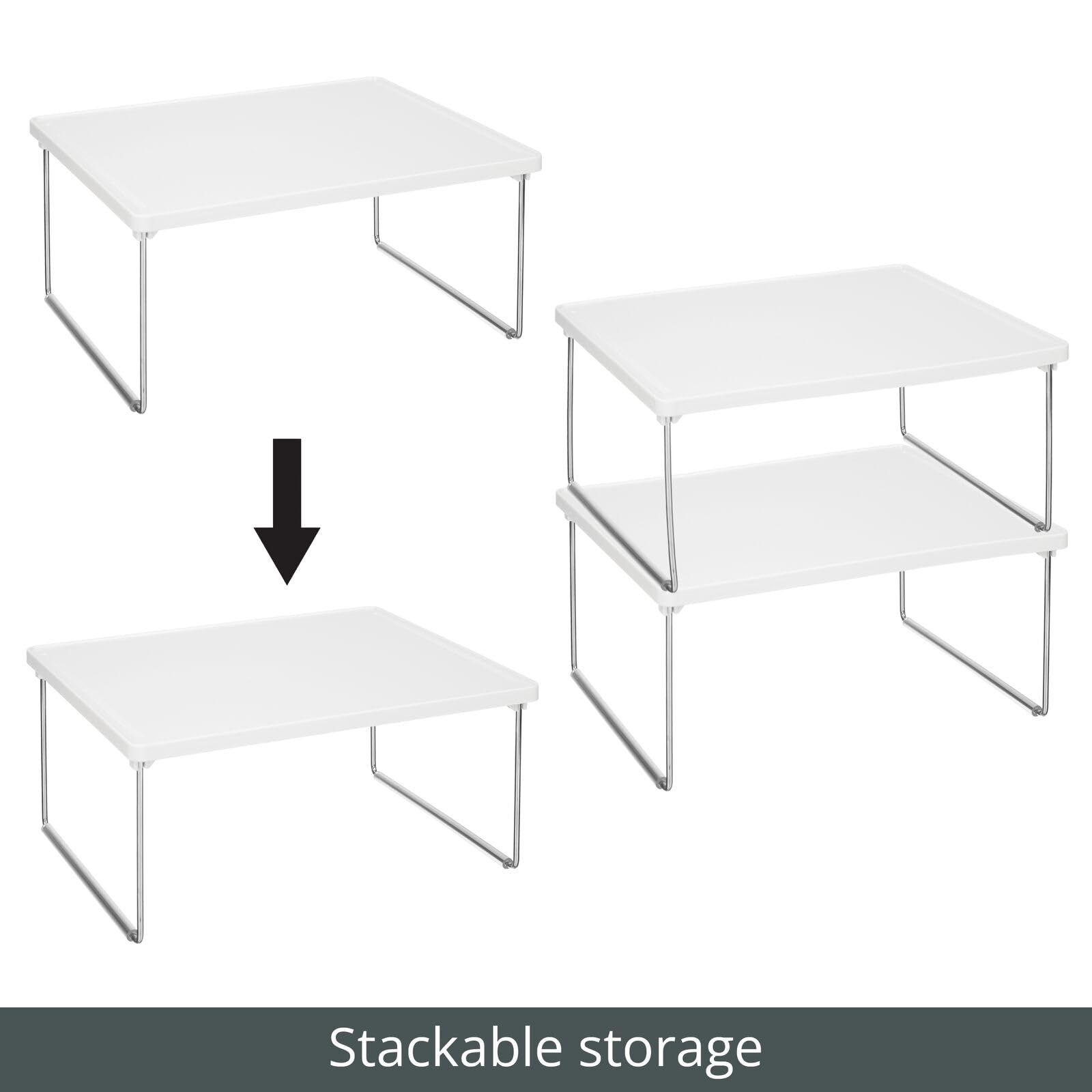 mDesign Metal Stacking Storage Organization for Shelves Inside Closet in Bedroom, Bathroom, Hall, or Entryway - Organizer Stand for Clothing, Linen, Household Items, Ligne Collection, 2 Pack, White