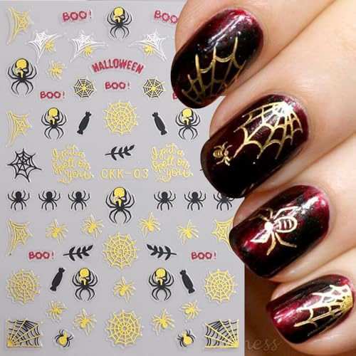 12 Sheets Halloween Nail Stickers 3D Self-Adhesive Decals Pumpkin Ghost