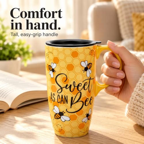 17oz Ceramic Travel Mug with Lid & Gift Box - Honey Bee Coffee Cup