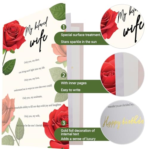 Elegant Rose Birthday Card for Wife with Starry Finish - 5.6 x 8.1"