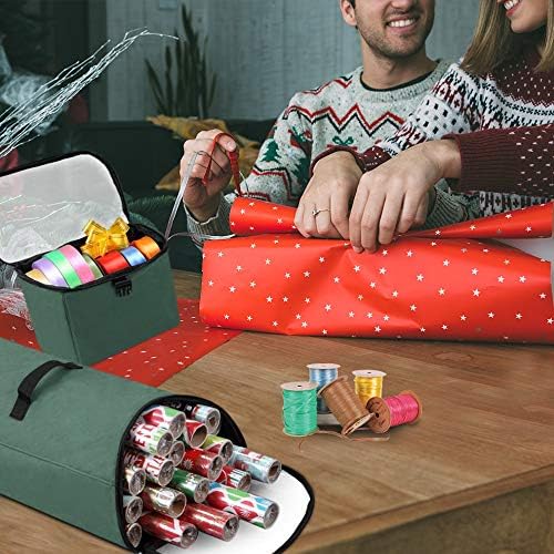 Primode Heavy-Duty Christmas Gift Wrap Storage Bag - Long Wrapping Paper Organizer with Detachable Tote | 48"x10"x5" (Green)