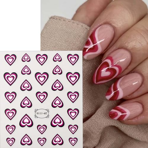 6 Sheets 3D Self-Adhesive Heart Nail Art Stickers Love Decals