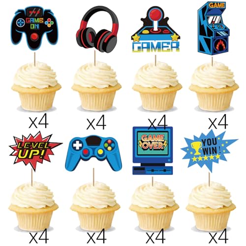 32PCS Video Game Cupcake Toppers - Gamer Birthday Party Cake Decorations
