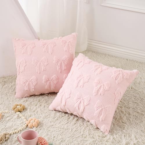 Cute Pink Bow Throw Pillow Covers Set of 2 - 18x18 Inch