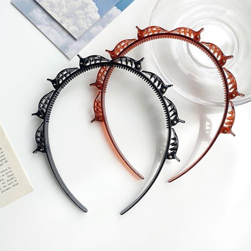 2PCS Double Layer Braid Headbands with Clips for Women Hair Styling