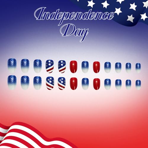 4th of July Medium Oval Press on Nails US Flag Star Acrylic False Nails