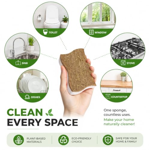 MoopBrushee 8 Pack Eco Friendly Kitchen Sponges - Natural Coconut Scrubber