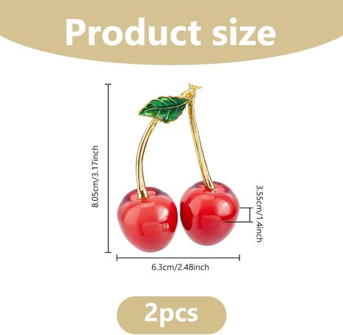 DICOSMETIC Glass Cherry Figurines - 2Pcs Red Crystal Fruit Ornaments for Home & Office Decor
