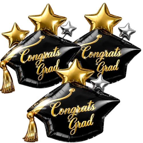 3-Pack Graduation Cap Balloons - Congrats Grad Party Decor