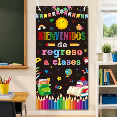 Bienvenidos School Door Cover - 3x6 Ft Spanish Classroom Decor