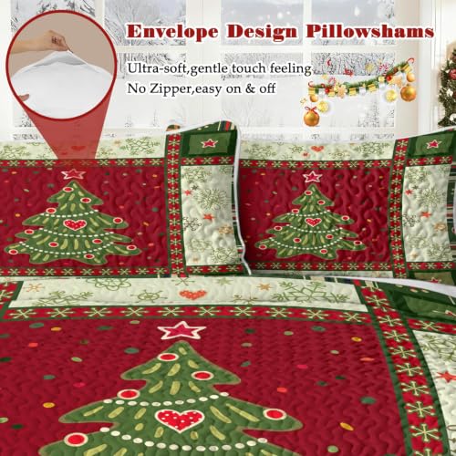 BlessLiving Christmas Patchwork King Quilt Set - Holiday Bedspread 3-Piece